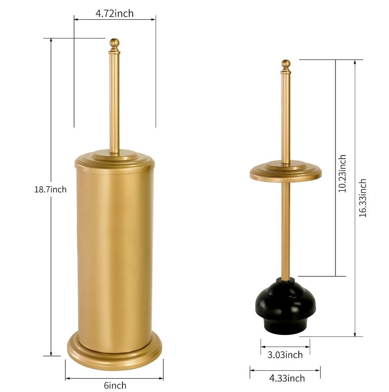 Anti-Hand Off Toilet Plunger with Holder for Bathroom,Powerful Efficient Force Suction Cup,Heavy Duty, Deep Cleaning, Gold Brushed