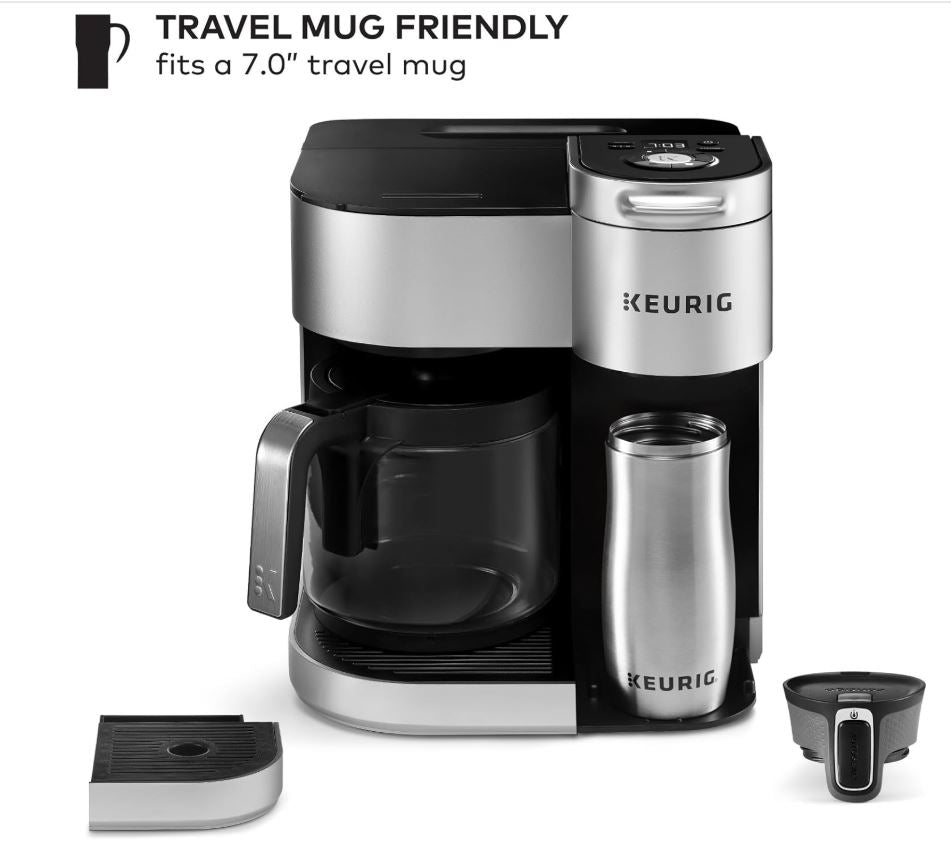 Keurig K-Duo Maker Single Serve and 12-Cup Carafe Drip Coffee Brewer, Silver