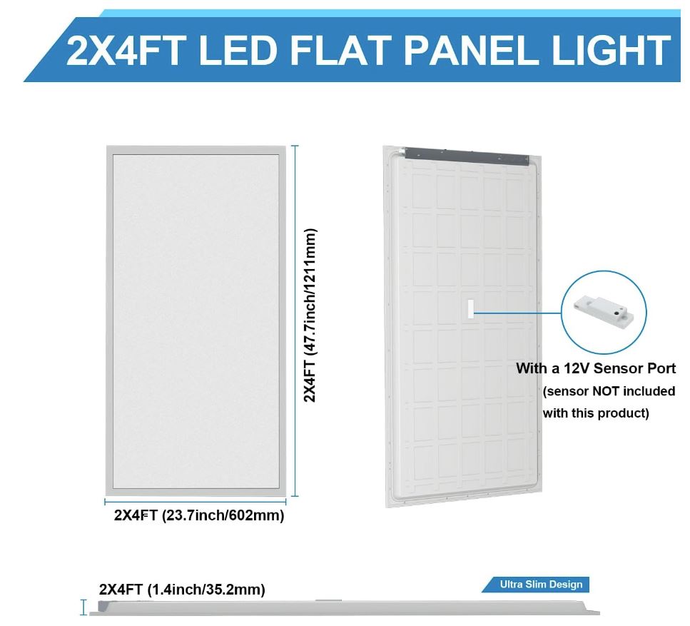 Paquete de 4 luces LED de panel plano de 2 x 4, 3 CCT 3000 K-6500 K/50 W 60 W 70 W seleccionables, luces LED de 2 x 4 para techo suspendido, 0-10 V regulables, luces de techo empotradas retroiluminadas para oficina y hogar, ETL DLC 