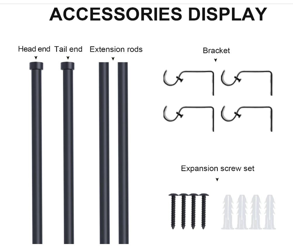 OLV 2 Pack Black Adjustable Curtain Rods With End Cap Design Finials,Drapery Rods of Window Treatment,1 inch Diameter,Matte Black( 28-48 inch)