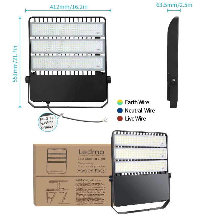 LEDMO 300W Flood Light Outdoor, 42000LM Stadium Lights, High Power LED Floodlights for Sports Field, Yard, House, Industrial Area, 5000K (2Pack)