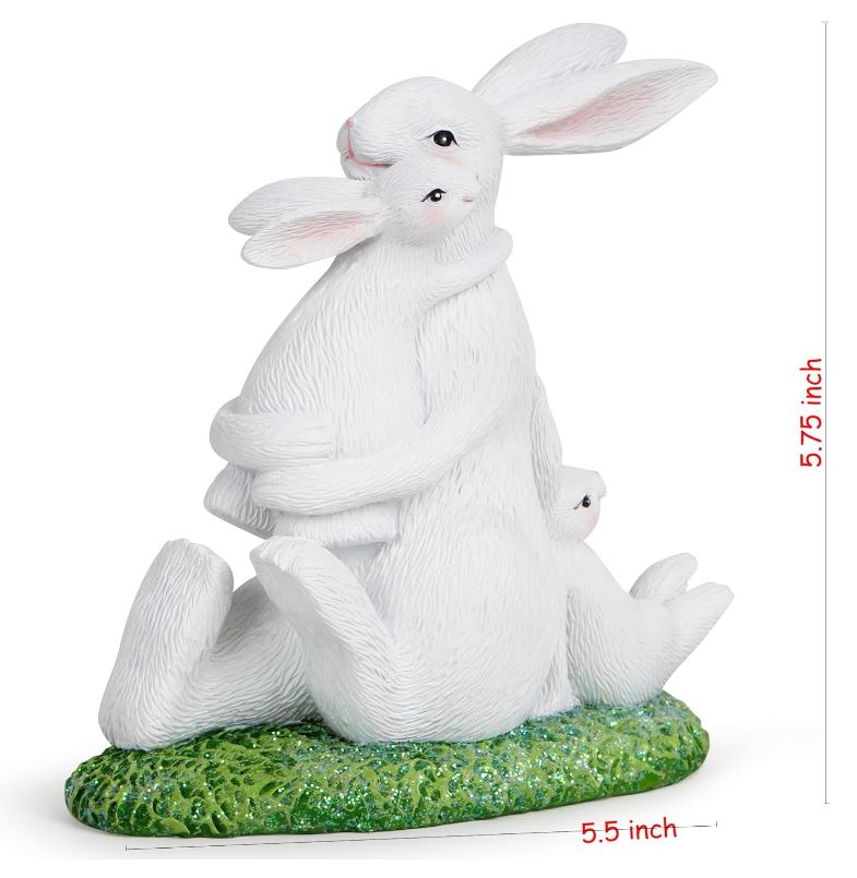 Hodao Mother Day Bunny Family Decorations Spring Rabbit Decor Mother Day Bunny Gifts Tabletopper Decorations for Mother Day Party Home Cute Bunny Gifts for Mom, Grandma (Mother-Son-White)