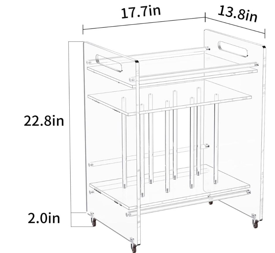 Acrylic End Table, Vinyl Magzine Storage Bookshelf with 3 Tier Side Table with Wheels