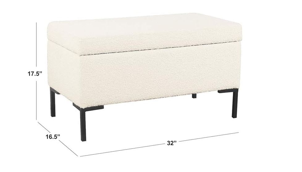 HomePop Upholstered Metal Leg Home Décor Living Room & Entryway Storage-Benches, Cream Boucle