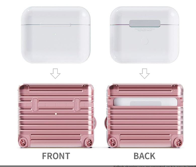 AirPods 3rd Generation Carrying Case Cover [Suitcase, Hard Case, Carrying Bag, Polycarbonate TPU, Carabiner, Wireless Charging, Qi Compatible, Sticker Customized]