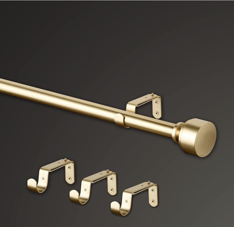 MODE Premium Collection Single Curtain Rod Set with Mod Doorknob Finials - 144 to 240 in, GOLD