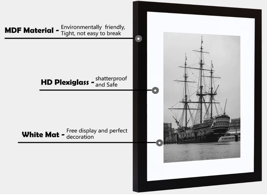PEALSN 24x36 Poster Frame Set of 6, Display Pictures 20 x 30 with Mat or 24 x 36 Without Mat, Poster Frames 24 x 36 inches for Wall Mounting Display, Black.
