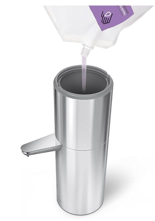 Dispensador de jabón líquido y desinfectante de manos con bomba con sensor de 32 oz. de simplehuman, acero inoxidable cepillado 