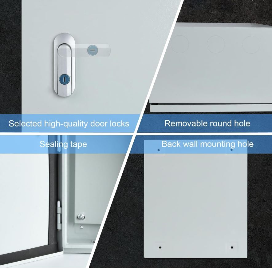 Steel Electrical Junction Box, Indoor&Outdoor Electrical Enclosure Box, Wall Mounted Waterproof&Dustproof Metal Box, Universal Electric Equipment Enclosure Box with Safety Locks and Mounting Plates