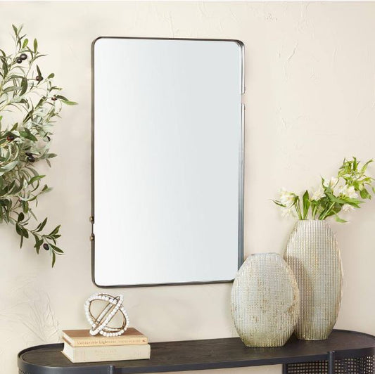 32 in. x 21 in. Rectangle Framed Black Wall Mirror with Thin Frame