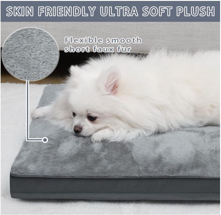 Dog Crate Bed Waterproof Deluxe Plush Dog Beds with Removable Washable Cover Anti-Slip Bottom Pet Sleeping Mattress for Large, Medium, Jumbo, Small Dogs, 23 x 17 inch, Gray