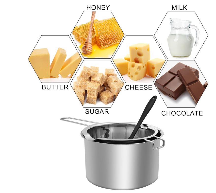 Double Boiler Pot Set, Stainless Steel Melting Pot with Silicone Spatula for Melting Chocolate, Butter, Cheese 600ml+ 1600 ml