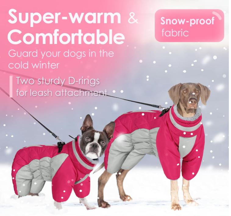 AOFITEE Fullbody Dog Coat Warm Fleece Dog Jacket, Windproof Dog Winter Coat with Harness Built in, Reflective Turtleneck Dog Snow Jacket Snowsuit, Four-Legged Puffer Coat for Small Dogs