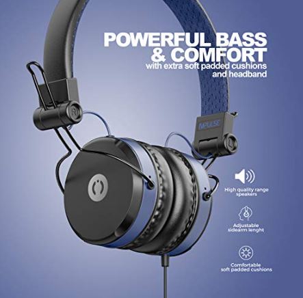 MuveAcoustics Impulse MA 1500FB Wired On Ear Headphones with Microphone Flagship Blue