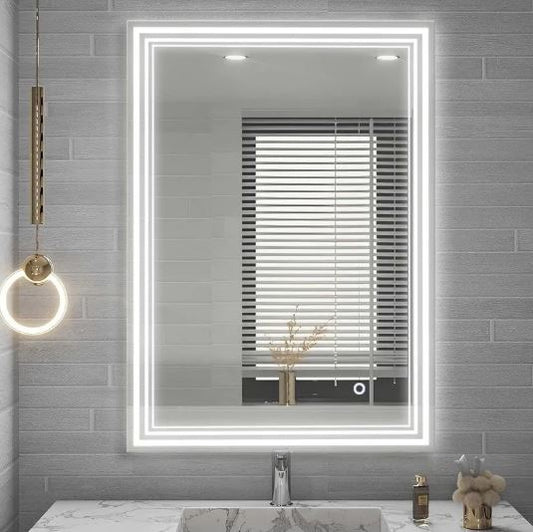 LED 28"x 36" Bathroom Mirror with Lights,Stepless Dimmable Bathroom Mirror with Anti-Fog,3 Colors,Memory,Shatterproof,Wall Mirror Suitable for Bathroom,Bedroom((Horizontal/Vertical).