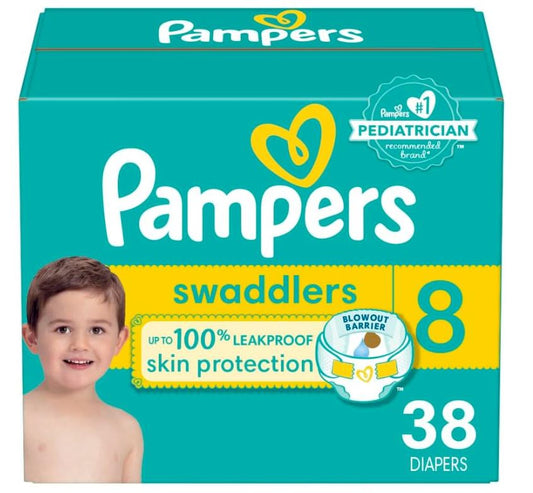 Pañales Pampers Swaddlers - Tamaño 8, 38 unidades, pañales desechables ultra suaves para bebés 