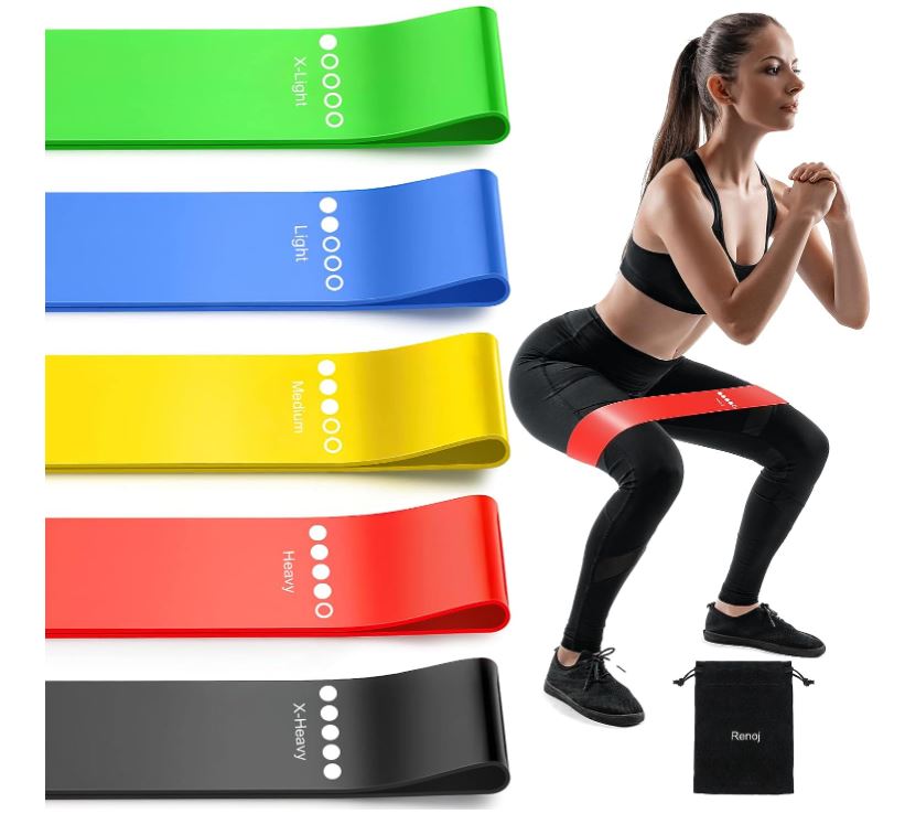 Set of 5 and Bag Premium Quality Exercise Mini Loop Resistance Bands