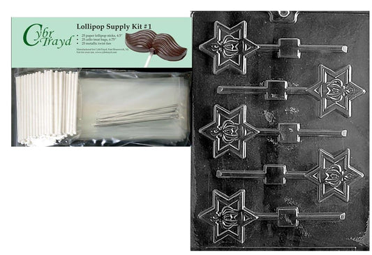 Cybrtrayd Torah Crown Lolly Chocolate Candy Mold with Lollipop Supply Bundle, Includes 25 Sticks, 25 Cello Bags, 25 Silver Twist Ties and and Exclusive Cybrtrayd Copyrighted Chocolate Molding Instructions