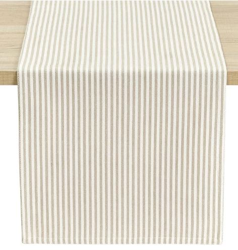 Camino de mesa, 13" x 72" Farmhouse Ticking Stripe, Neutro 