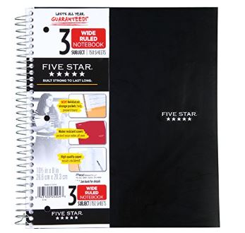 Five Star MEA05204 Cuaderno encuadernado con alambre de 8 x 10,5 pulgadas y 3 temas, surtido 