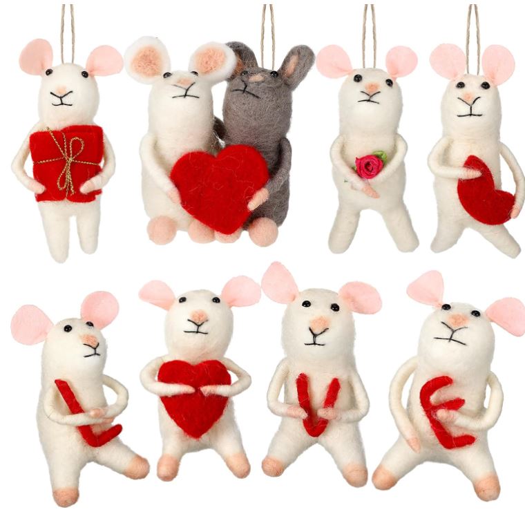 8 Pcs Valentine's Day Mice Wool Felt