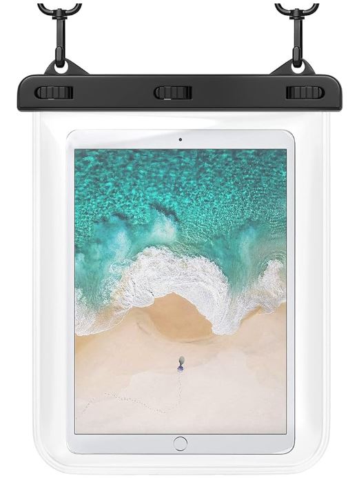 HeySplash Funda Universal Impermeable para Tableta, Bolsa Seca para Tableta Subacuática con Cordón Compatible con el Nuevo iPad 10.2", iPad Air 10.5", Galaxy Tab E, Tab S3, Fire HD 8, Fire 7 - Transparente