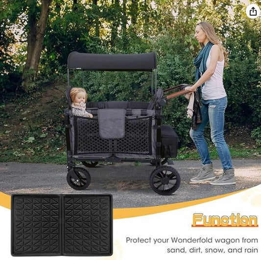 Buzzlett All Weather Floor Mat for W2 Models - Compatible with Wonderfold Stroller Wagons, Made from TPE to Protect Wagon from Sand, Dirt, and Water Heavy Duty Sturdy Durable, Black，30.25"x16"x0.75"