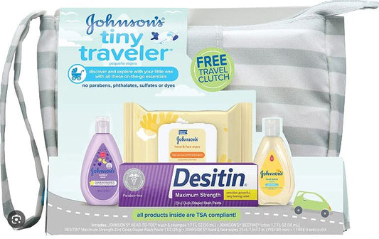 Johnson's Tiny Traveler Baby Gift Set, Baby Bath and Skin Care Essential Products, TSA-Compliant Travel Baby Gift Set, Hypoallergenic & Paraben-Free