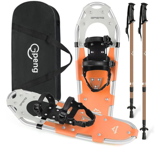 Gpeng Snowshoes for Men Women Youth Kids, Light Weight Aluminum Snow Shoes with Trekking Poles, Crampon Protector and Carrying Tote Bag (Orange, 21 inch)