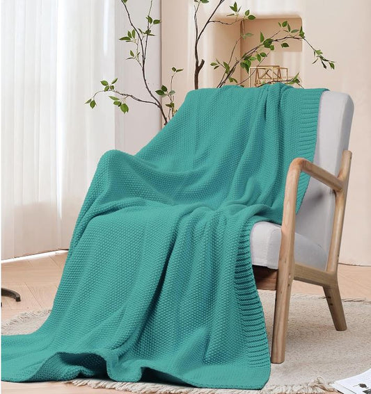 60"x80" Cable Knit Throw Blanket for Couch, Soft Warm Cozy Versatile Decorative Knitted Throw Blanket for Sofa, Chair - Sea Jet