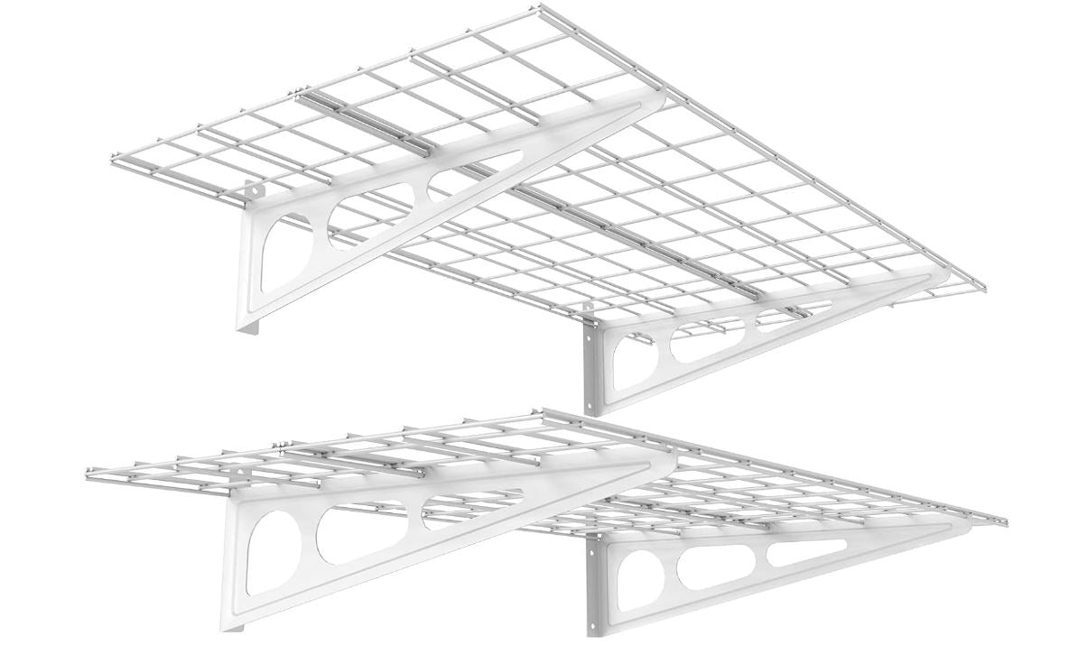 FLEXIMOUNTS,2 shelves 2-Pack 2x4ft 24-inch-by-48-inch Wall Shelf Garage Storage Rack Wall Mounted Floating Shelves, White