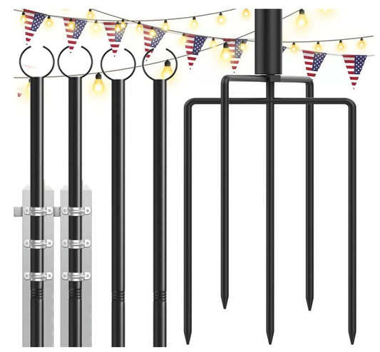 10FT 4 Pack String Light Poles for Outdoor String Lights,Heavy Duty String Light Poles for Outside,Outdoor with Fence Brackets Hanging Lights,Waterproof/Harder Metal (4 Pack)
