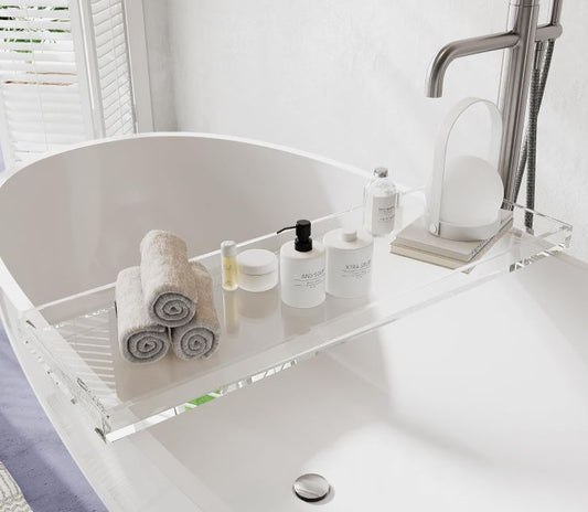 Bathtub Tray Table, Clear Acrylic, Anti-Slip Bath Caddy, 32.3 * 7.87 * 1.18in