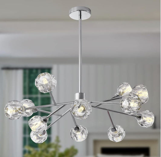 PAFEE 12 Crystal Light Chandelier,Modern - Sputnik Chandeliers