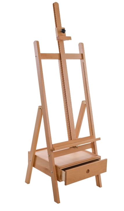 U.S. Art Supply Nantucket Extra Large Wooden H-Frame Studio Easel with Artist Storage Drawer and Shelf - Mast Adjustable to 86" High, Sturdy Beechwood Canvas Holder Stand - Painting, Drawing Sketching