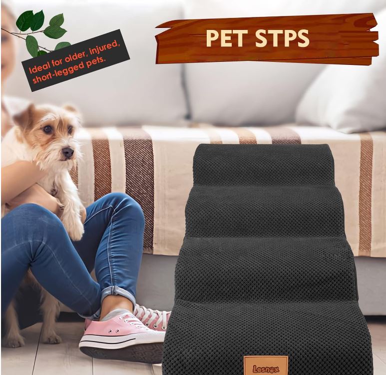 Dog Stairs for Bed, 4-Step, 30D Foam Pet Stairs/Steps with Waterproof Cover, Non-Slip, Dog Ramp/Ladder for Couch Sofa Bed, Suitable for Small Dogs Cats with Old/Injured/Short-Legged, 20.5" H