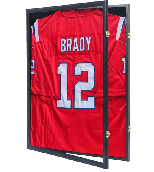Jersey Frame Display Case Jersey Display Case Jersey Shadow Box with 98% Uv Protection Acrylic and Hanger for Baseball Basketball Football Soccer Hockey Sport Shirt and Uniform,Black Finish