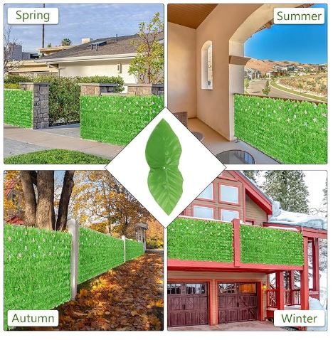 OUSHENG 314x39.4in Artificial Ivy Privacy Fence Wall Screen with Flower, Light Green Pineapple Leaves