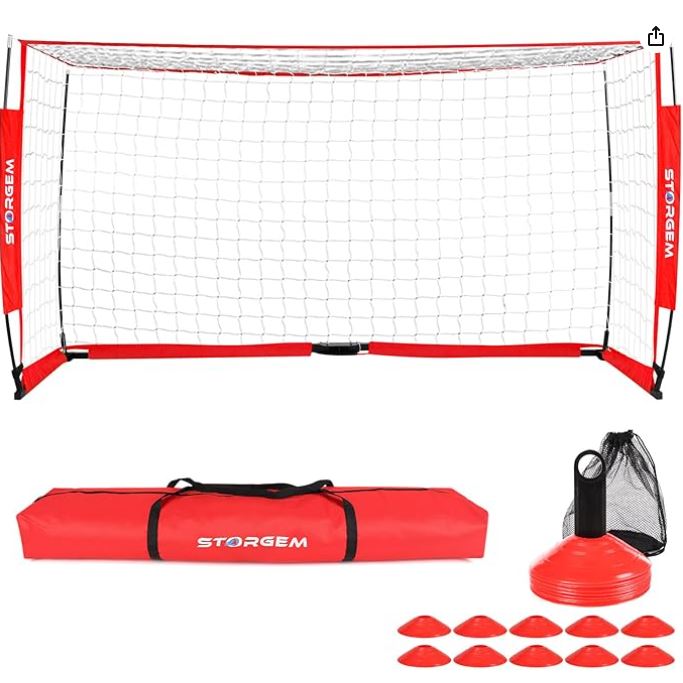 Soccer Goal,Soccer Net,Soccer Goals for Backyard,with Bow Frame,Collapsible Metal Base and 15 Training Cones