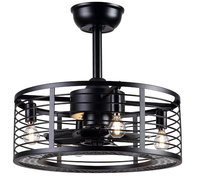 Dannilong Modern Enclosed Ceiling Fan Indoor with Remote Control, Black Caged Industrial Ceiling Fan Light Kit for Living Room, Bedroom, Kitchen (Stripped)