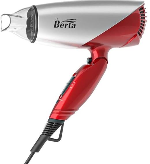 Berta 1875 Watts Folding Hair Dryer Negative Ionic Blow Dryer US Plug Dual Voltage