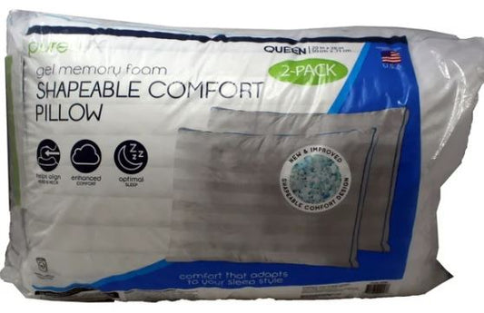 PureLUX Gel Memory Foam Shapeable Comfort Pillow Queen 2 Pack