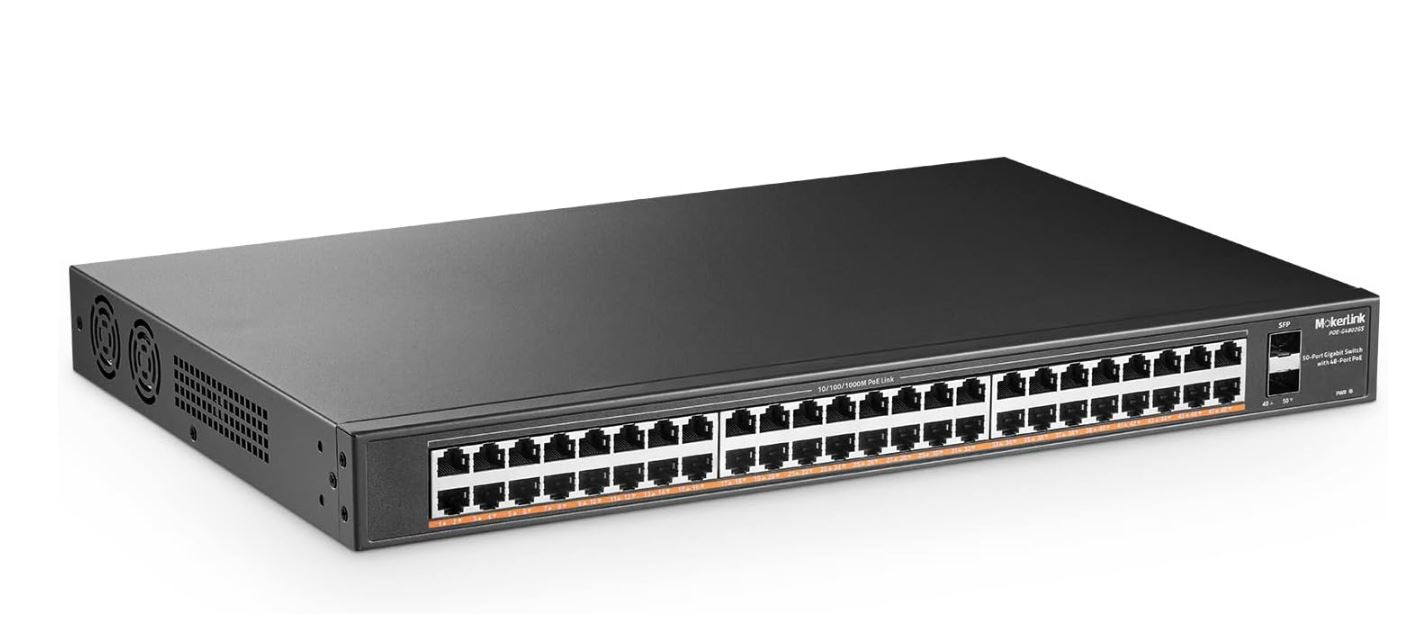 MokerLink 48 Port PoE Gigabit Switch with 2 Gigabit SFP, 800W IEEE802.3af/at AI Detection, Metal Rackmount Unmanaged Plug and Play Ethernet Switch