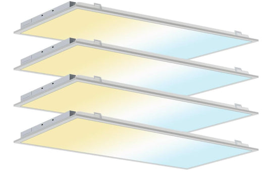 Paquete de 4 luces LED de panel plano de 2 x 4, 3 CCT 3000 K-6500 K/50 W 60 W 70 W seleccionables, luces LED de 2 x 4 para techo suspendido, 0-10 V regulables, luces de techo empotradas retroiluminadas para oficina y hogar, ETL DLC 