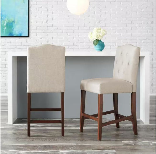 2 pc. Beckridge Biscuit Beige Upholstered Counter Stools with Tufted Back