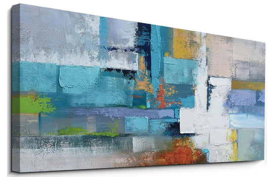 KLAKLA Modern Abstract Canvas Art - Large Wall Decor - Rich colors - Enhance Your Bedroom with Vibrant Orange and Blue Wall Decor