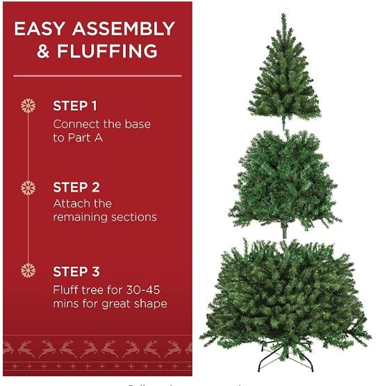 7.5ft Premium Spruce Artificial Holiday Christmas Tree for Home, Office, Party Decoration w/ 1,346 Branch Tips, Easy Assembly, Metal Hinges & Foldable Base