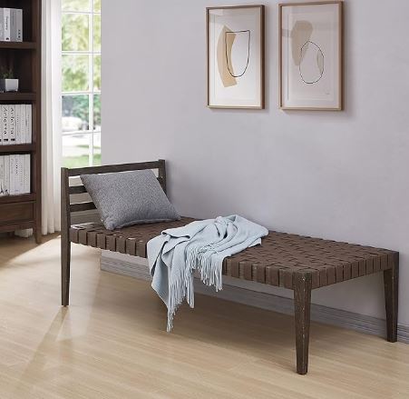 Ball &amp; Cast Mid Century - Sofá cama de piel sintética, tejido de chaise lounge, banco de piel, 58 pulgadas, color marrón oscuro