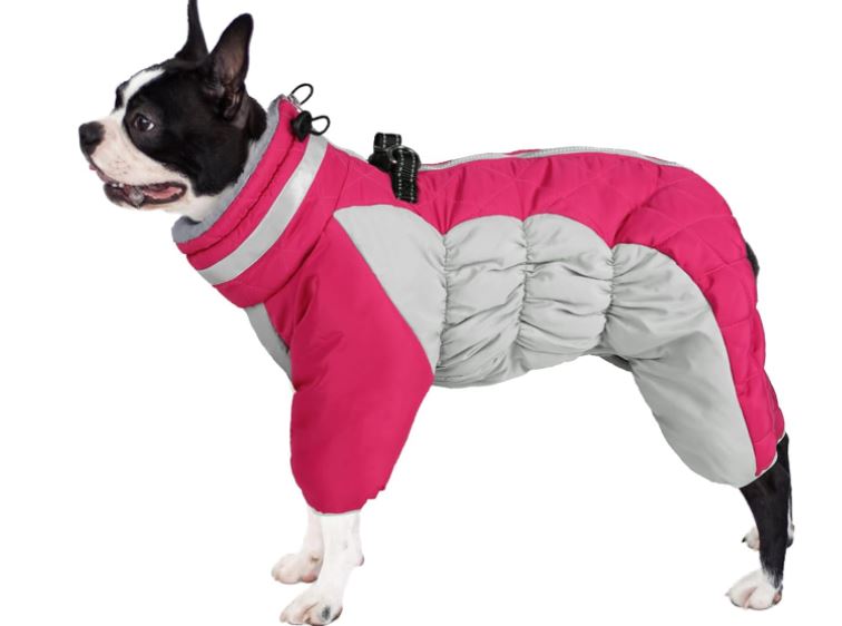 AOFITEE Fullbody Dog Coat Warm Fleece Dog Jacket, Windproof Dog Winter Coat with Harness Built in, Reflective Turtleneck Dog Snow Jacket Snowsuit, Four-Legged Puffer Coat for Small Dogs