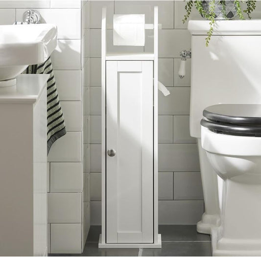 Haotian FRG135-W, White Free Standing Bathroom Toilet Paper Roll Holder, Storage Cabinet Holder, Organizer for Bath Toilet